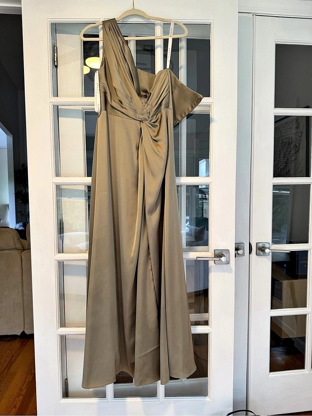Azazie Charlize Draped Maxi Dress Pistachio Size A4
